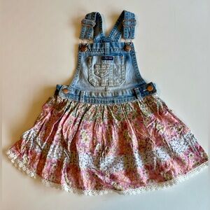 Jordache Jean Toddlers  Overall Bib Flouncy Floral Dress - Size 2T